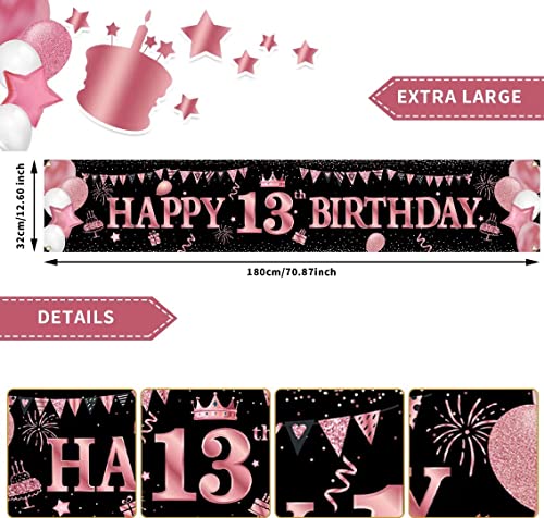 VICSOM Banner 13th Birthday, Decoración 13th Birthday Girl, 13th Birthday Banner Rose Gold, Sign 13th Birthday, 13th Birthday Decoration for 13th Birthday Girls Party Decoration