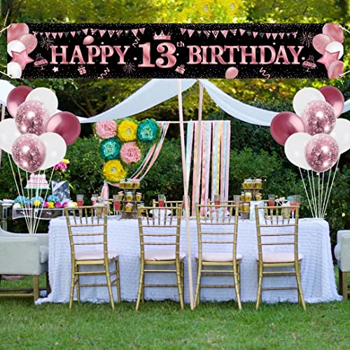 VICSOM Banner 13th Birthday, Decoración 13th Birthday Girl, 13th Birthday Banner Rose Gold, Sign 13th Birthday, 13th Birthday Decoration for 13th Birthday Girls Party Decoration