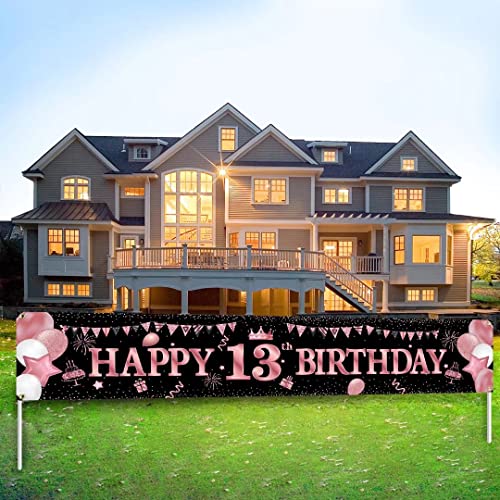 VICSOM Banner 13th Birthday, Decoración 13th Birthday Girl, 13th Birthday Banner Rose Gold, Sign 13th Birthday, 13th Birthday Decoration for 13th Birthday Girls Party Decoration