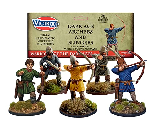 Victrix - Dark Age Archers & Slingers - 36 figuras - Miniaturas de plástico de 28 mm - Edad oscura