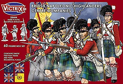 Victrix VX0006 - British Napoleonic Highland Center Companies - Juego De Cajas con 60 Figuras con Banderas - Miniaturas De Plástico De 28 mm Napoleónicas