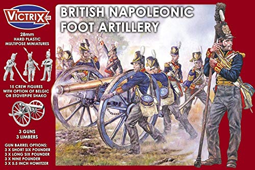 Victrix VX0010 - Artillería Británica Del Pie Napoleónico - 15 Figuras, 3 Pistolas, Juego De Cajas 3 Limbers - Miniaturas De Plástico De 28 mm Napoleónicas