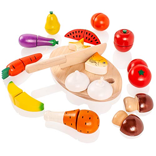 VIGAtoys Lebensmittel-Schneide-Set aus Holz Viga-Juego de Cortador de Alimentos de Madera, Multicolor Toys 77438