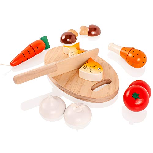 VIGAtoys Lebensmittel-Schneide-Set aus Holz Viga-Juego de Cortador de Alimentos de Madera, Multicolor Toys 77438