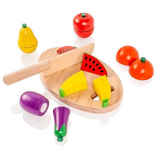 VIGAtoys Lebensmittel-Schneide-Set aus Holz Viga-Juego de Cortador de Alimentos de Madera, Multicolor Toys 77438