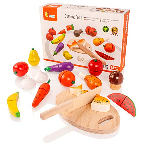 VIGAtoys Lebensmittel-Schneide-Set aus Holz Viga-Juego de Cortador de Alimentos de Madera, Multicolor Toys 77438