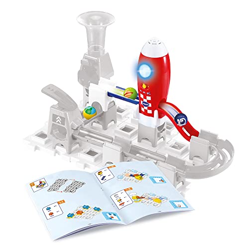 VTech – Marble Rush, extensión electrónica de Circuito de Bolas para Cohete, Sonidos y Luces, Juego de construcción, 3 Piezas, 3 Bolas, Regalo para niños a Partir de 4 años – Contenido en francés