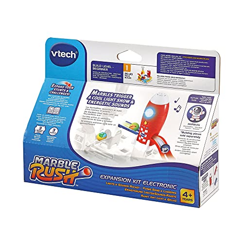 VTech – Marble Rush, extensión electrónica de Circuito de Bolas para Cohete, Sonidos y Luces, Juego de construcción, 3 Piezas, 3 Bolas, Regalo para niños a Partir de 4 años – Contenido en francés