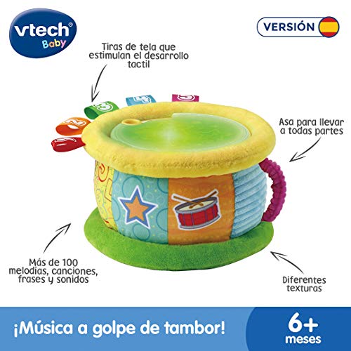 VTech Tambor Luces mágicas | Juguete para bebé +6 Meses | Bilingüe español-inglés | Más de 100 Canciones, melodías, Frases y Sonidos | Versión ESP | Multicolor, Color, único (3480-612547)