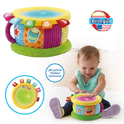 VTech Tambor Luces mágicas | Juguete para bebé +6 Meses | Bilingüe español-inglés | Más de 100 Canciones, melodías, Frases y Sonidos | Versión ESP | Multicolor, Color, único (3480-612547)