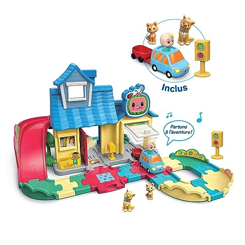 VTech – Tut Tut Bolides CoComelon, la casa de sorpresas de Jay Jay con coche de canciones, circuito de coches infantiles, 3 zonas mágicas, regalo para niños y niñas de 18 meses a 5 años – Contenido en