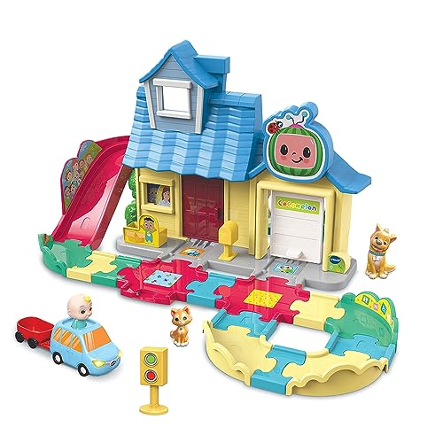 VTech – Tut Tut Bolides CoComelon, la casa de sorpresas de Jay Jay con coche de canciones, circuito de coches infantiles, 3 zonas mágicas, regalo para niños y niñas de 18 meses a 5 años – Contenido en