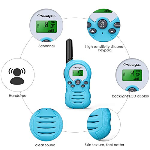 Walkie Talkies para niños de 8 Canales, PMR 446MHZ sin Licencia, hasta 3300 Metros de Alcance, interfono portátil, Radio de 2 vías, Equipo de Aventura para Acampar, Caminar, Juegos, 3 Piezas