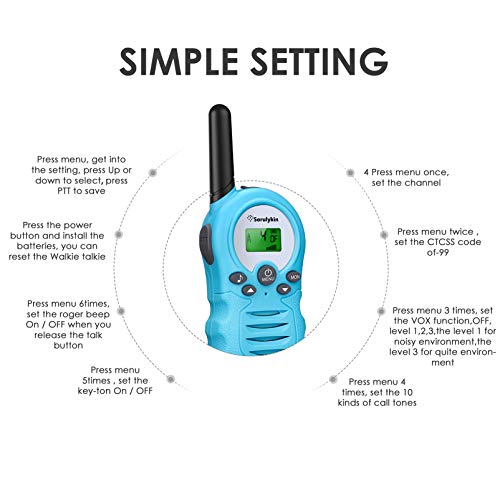 Walkie Talkies para niños de 8 Canales, PMR 446MHZ sin Licencia, hasta 3300 Metros de Alcance, interfono portátil, Radio de 2 vías, Equipo de Aventura para Acampar, Caminar, Juegos, 3 Piezas