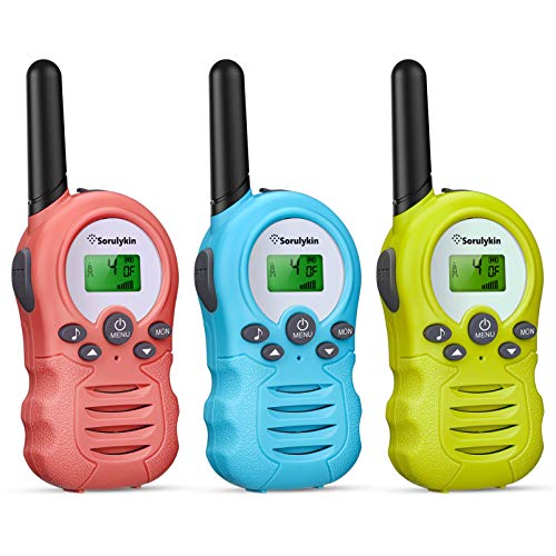 Walkie Talkies para niños de 8 Canales, PMR 446MHZ sin Licencia, hasta 3300 Metros de Alcance, interfono portátil, Radio de 2 vías, Equipo de Aventura para Acampar, Caminar, Juegos, 3 Piezas