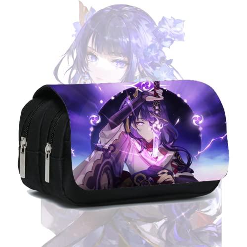 WANGSOAR Genshin Impact Big Capacity Pencil Case Case - Bolsa de Gran Capacidad para Oficina, Escuela Secundaria, Larga duración, con Cremallera, Raiden Shogun, Bolsa Escolar