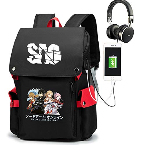 WANHONGYUE Sword Art Online Sao Anime Cosplay Backpack Rucksack Mochilas Escolar Bolsa de Escuela Mochila para Portátil 15.6 Pulgadas Rojo / 4