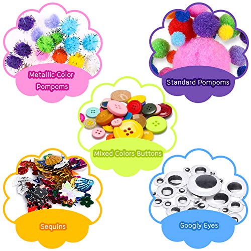 WATINC 800 piezas DIY Art Craft Kits Kids Moderno Kids IQ Design Juguetes Crafting oído Pipe Cleaners, Wiggle Googl Eyes, Pompones Glitter Pom Pomps, Botones, Lentejuelas Party Supplies para niños