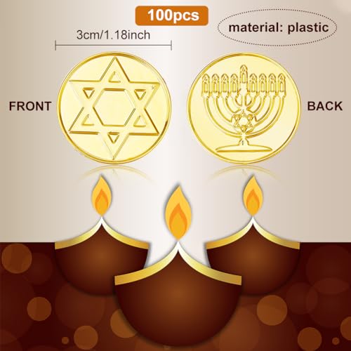 WEBEEDY 100 monedas doradas de plástico Hanukkah, monedas de juego de plástico pirata, monedas de búsqueda del tesoro, monedas para fiesta temática de aventura pirata, eventos, suministros de fiesta