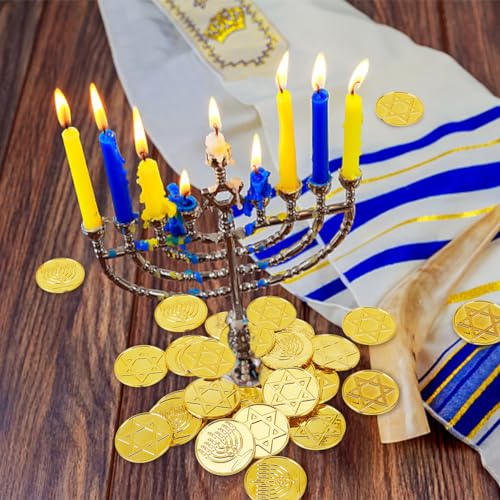 WEBEEDY 100 monedas doradas de plástico Hanukkah, monedas de juego de plástico pirata, monedas de búsqueda del tesoro, monedas para fiesta temática de aventura pirata, eventos, suministros de fiesta