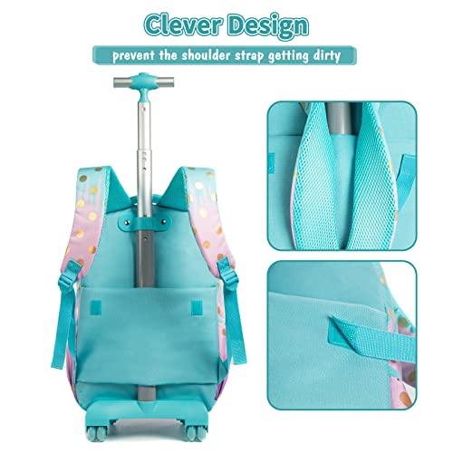 Wenlia Mochila Escolares con Ruedas, Estuche para lápice, Bolsa de Almuerzo 3 en 1 Conjunto de Mochila Escolar, Bolso Escolar para niños Regalo la Escuela