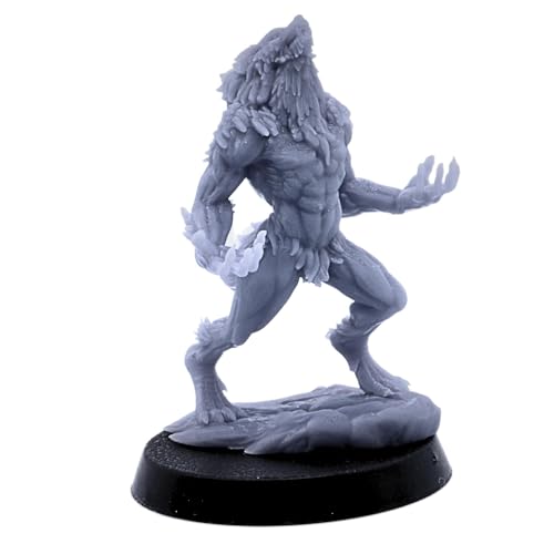 Werewolf Brute - Figura en miniatura de lobos de lobo de 28 mm, Dungeons and Dragons en miniatura, Bestia Guerrero Fantasía Juegos de mesa