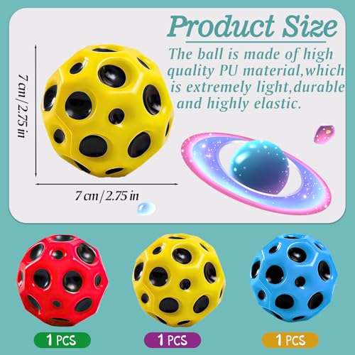 Whaline Astro Jump Ball,3 Unidades Moon Ball High Salting Globe Jump Ball EIN Knallendes Haciendo Ruido de Goma Bolas Espaciales 7 cm Galaxy Ball Mini Bouncy Ball Bouncy Ball Bouncing Jumpball para