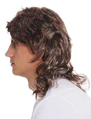 WIG ME UP- 31915-FRT34-66 Peluca Halloween Carnaval Hombres Mullet farru Pelo Ondulado Rizado los 80 castaño mechones rubios hasta los Hombros