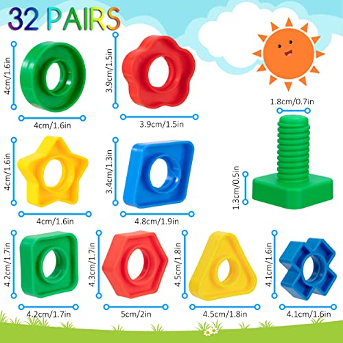 Wisplye Juego de Tornillos y Tuercas para Enroscar, Juguete Bloques de Construction Cubos de Actividades Set, Montessori Combinar Colores, Herramientas Juego de Destornilladores (32Pares /64PCS)