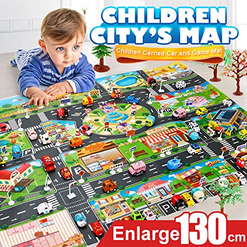 WMLBK Alfombras de juego para niños y vehículos – Alfombra impermeable para juegos de coche – Alfombra de simulación de carretera urbana – Alfombra para coche, ciudad, para escena educativa niño