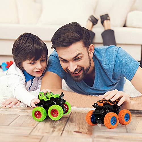 WolinTek 4 Paquetes Niños Camión Monstruo,Tire hacia Atrás del Coche,Inercia Vehiculo Todoterreno Juguete, Autos de Carreras con Rotación de 360 Grados Coches de Juguetes Regalo para Niños 3+ años