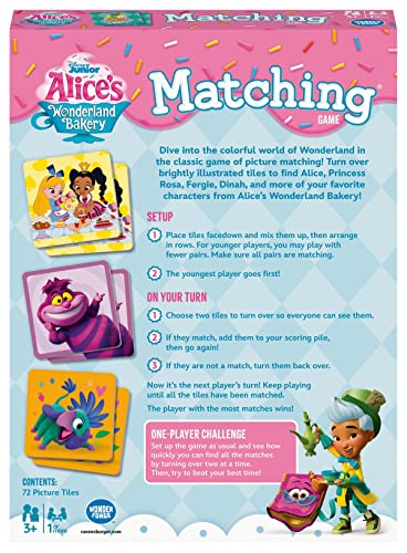 Wonder Forge Disney Alice's Wonderland Bakery Juego a juego para niñas y niños a partir de 3 años, un divertido y rápido juego de memoria de Disney