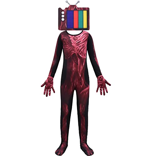 WOUND Disfraz de Juego de Terror con Siren Head,SCP-461 Ghost TV Trajes de Mono con Estampado 3D,Disfraces de Halloween de la Fundación SCP con máscara,para niños de 3 a 13 años,Marrón,130