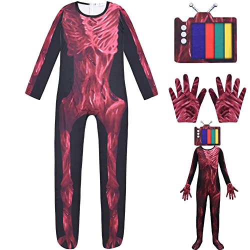 WOUND Disfraz de Juego de Terror con Siren Head,SCP-461 Ghost TV Trajes de Mono con Estampado 3D,Disfraces de Halloween de la Fundación SCP con máscara,para niños de 3 a 13 años,Marrón,130