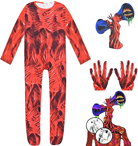 WOUND Disfraz de Juego de Terror Siren Head Siren Head de Monstruo de Terror Trajes de Mono con Estampado 3D Disfraces de Halloween de la Fundación SCP con máscara para niños de 3 a 13 años,Rojo,130