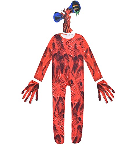 WOUND Disfraz de Juego de Terror Siren Head Siren Head de Monstruo de Terror Trajes de Mono con Estampado 3D Disfraces de Halloween de la Fundación SCP con máscara para niños de 3 a 13 años,Rojo,130