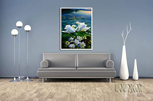 WOWDECOR Kits de pintura por números para adultos y niños, pintura al óleo – Lago de cisne blanco, loto, 16 x 20 pulgadas (sin marco)