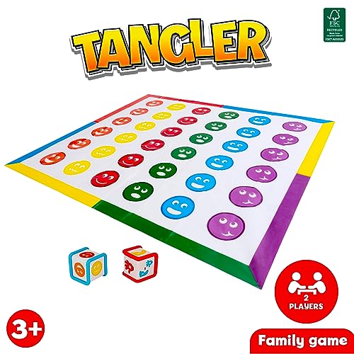 Wowow Toys & Games Tangler Juego de Mesa Familiar | 2 Dados de Colores y Alfombrilla Grande para el Suelo, Gira y Gira tu Cuerpo, no caes