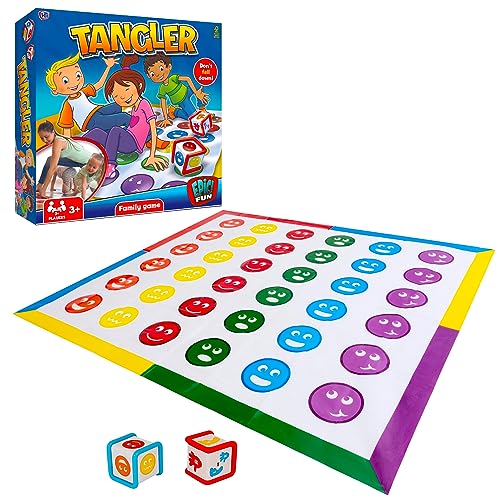 Wowow Toys & Games Tangler Juego de Mesa Familiar | 2 Dados de Colores y Alfombrilla Grande para el Suelo, Gira y Gira tu Cuerpo, no caes