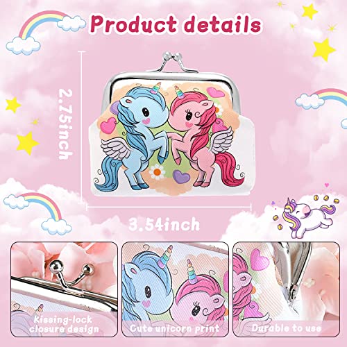 WUBAYI 2 monederos de unicornio – bolsas de monedas de cuero sintético portátil con cierre de cierre de beso, lindo unicornio Rainbow Goodie bolsa para niñas y niños regalos de fiesta de cumpleaños