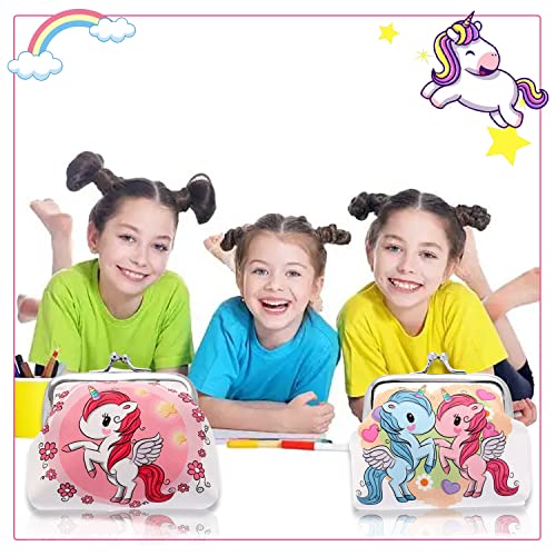 WUBAYI 2 monederos de unicornio – bolsas de monedas de cuero sintético portátil con cierre de cierre de beso, lindo unicornio Rainbow Goodie bolsa para niñas y niños regalos de fiesta de cumpleaños