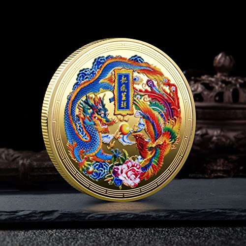 Wudaizhi 45 Mm Dragón De Color Chino Y Fénix Coleccionables Monedas Luck Mascot Gold Chaped Metal Commemorative Souvenirs