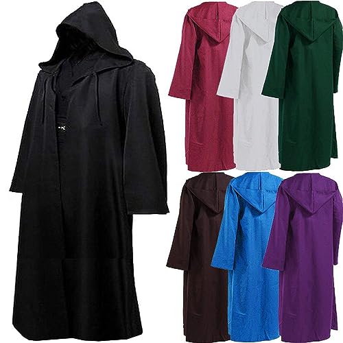 Wudida Capa para Adultos Jedi Knight Robe Reaper Cloak Cape Knight Uniforme con Capucha para Disfraces Halloween Juego rol Capa café 125 CM Azul