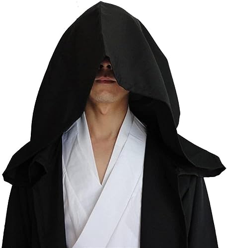 Wudida Capa para Adultos Jedi Knight Robe Reaper Cloak Cape Knight Uniforme con Capucha para Disfraces Halloween Juego rol Capa café 125 CM Blanco