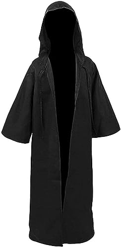 Wudida Capa para Adultos Jedi Knight Robe Reaper Cloak Cape Knight Uniforme con Capucha para Disfraces Halloween Juego rol Capa café 125 CM Blanco