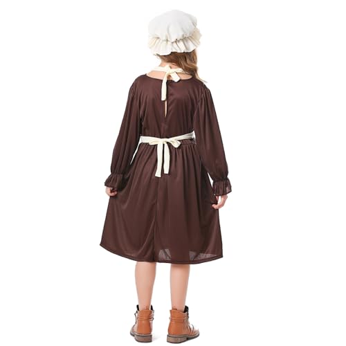 WUOOYOQ Disfraz de sirvienta victoriana para niñas, vestido medieval de aldea victoriana con gorro de fregona, disfraz victoriano para niñas (multicolor, M)