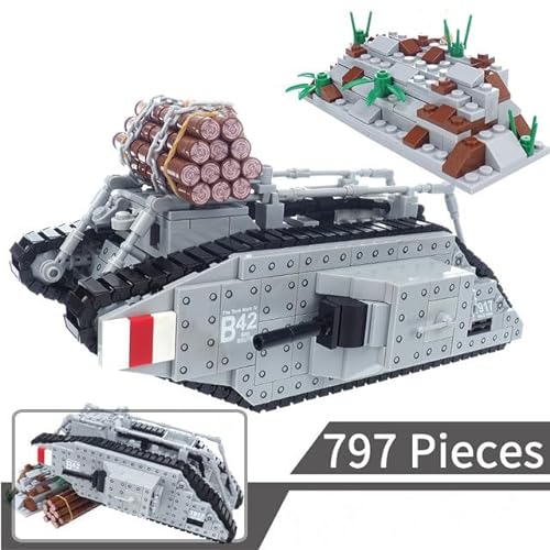 WWI Militar Mark Type IV - Bloques de construcción con minifigura y pieza de arma, 797 unidades, modelo de tanque militar, juego de armas, juguete compatible con Lego