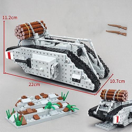 WWI Militar Mark Type IV - Bloques de construcción con minifigura y pieza de arma, 797 unidades, modelo de tanque militar, juego de armas, juguete compatible con Lego