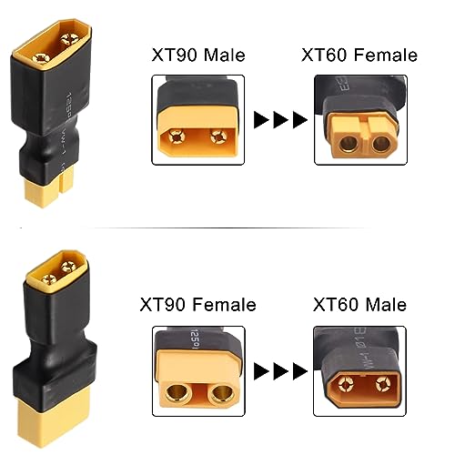 Xiatiaosann XT60 a XT90 Macho Hembra Adaptador Conector para RC LiPo Cargador de Batería Drone Coche, XT60 XT90 Plug Jack Convertidor, Adaptador de Fuente de Alimentación RC, 4 Piezas