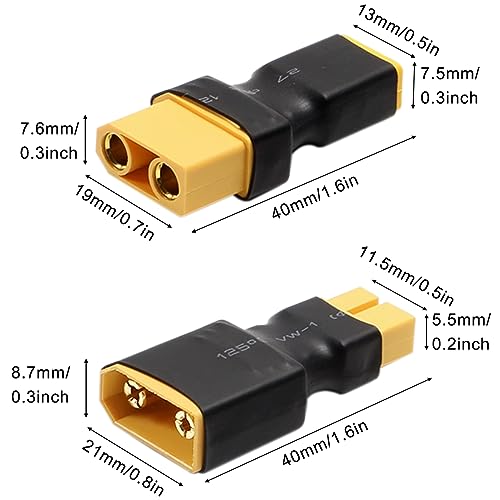 Xiatiaosann XT60 a XT90 Macho Hembra Adaptador Conector para RC LiPo Cargador de Batería Drone Coche, XT60 XT90 Plug Jack Convertidor, Adaptador de Fuente de Alimentación RC, 4 Piezas